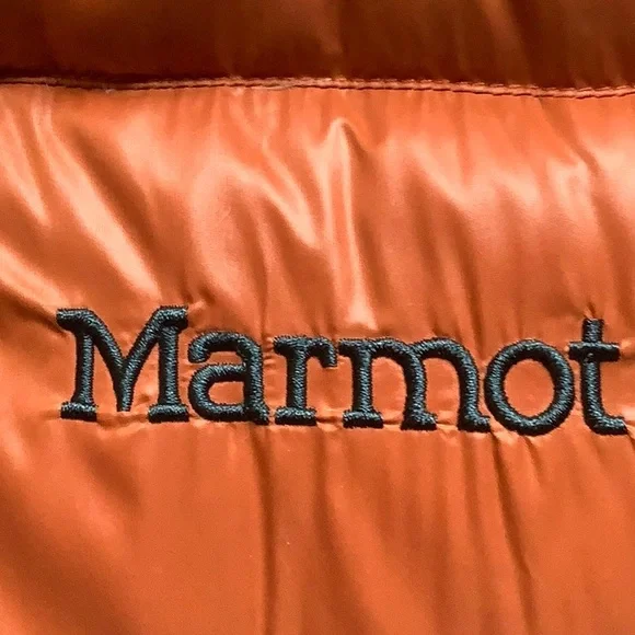Men’s Medium Marmot Orange Down Puffer Jacket - Picture 4 of 12